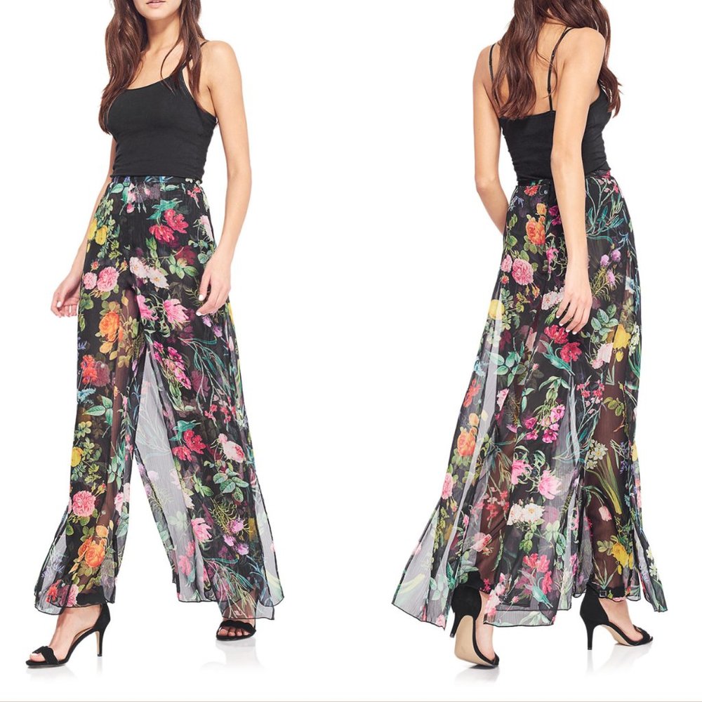 Tadashi Shoji Wide Leg Black Floral Pants sz 6